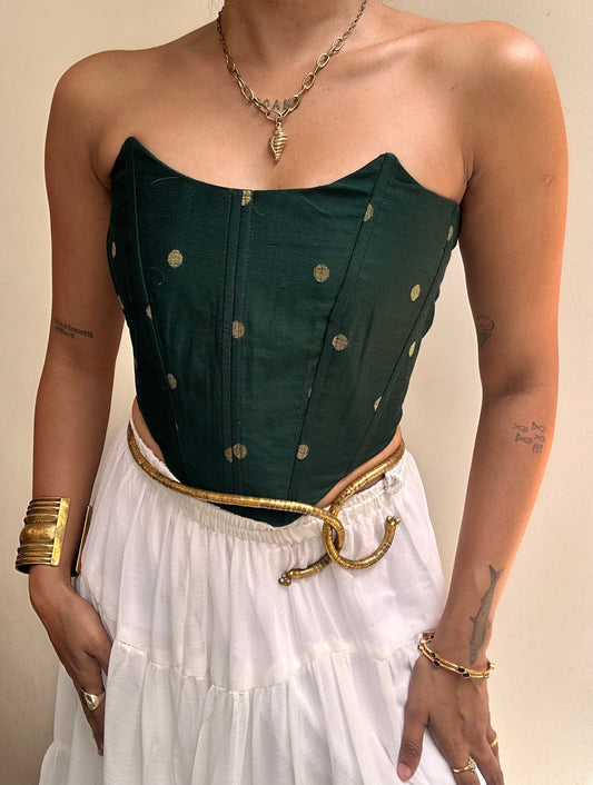 Kumari: Dark Green Polka Dotted