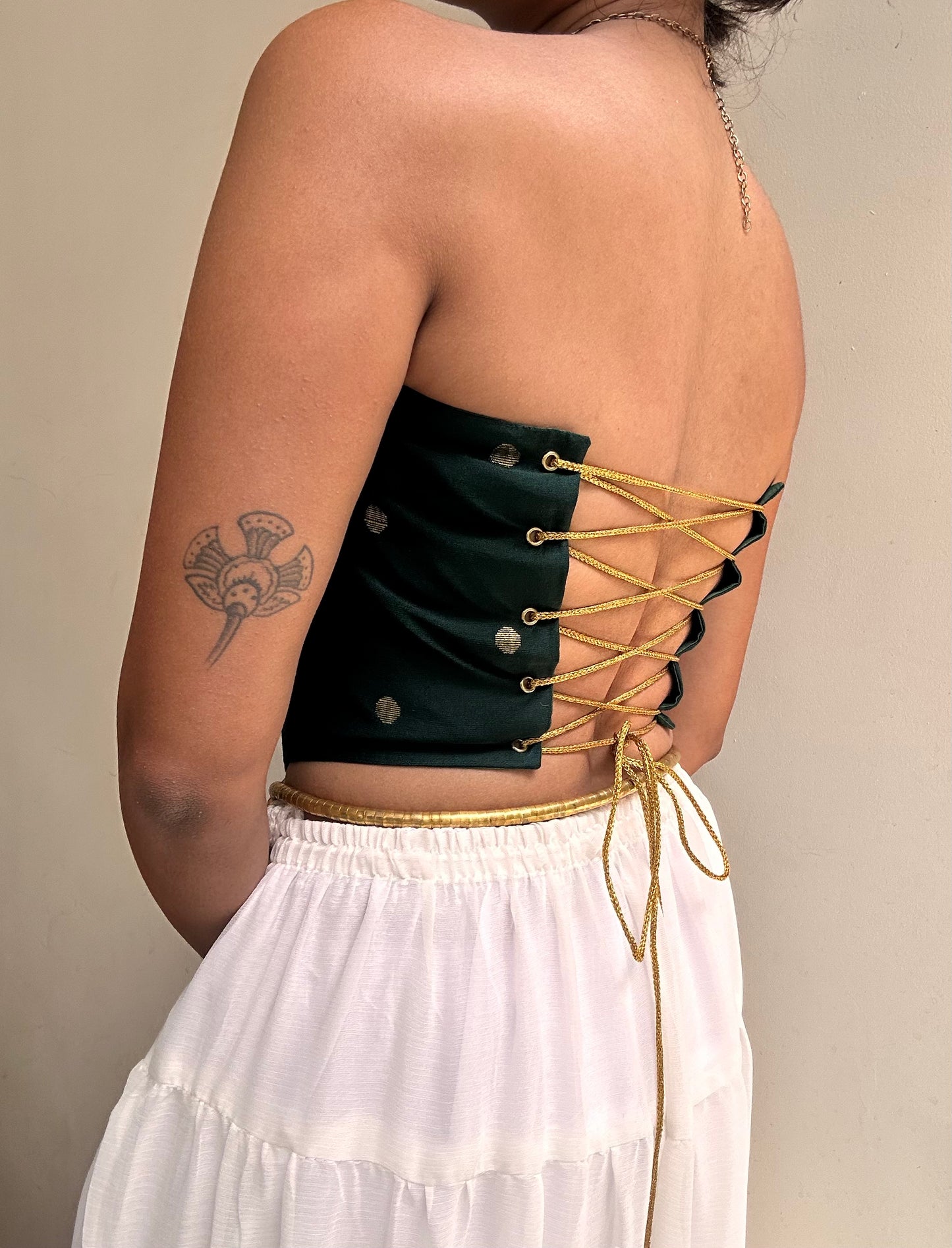 Kumari: Dark Green Polka Dotted