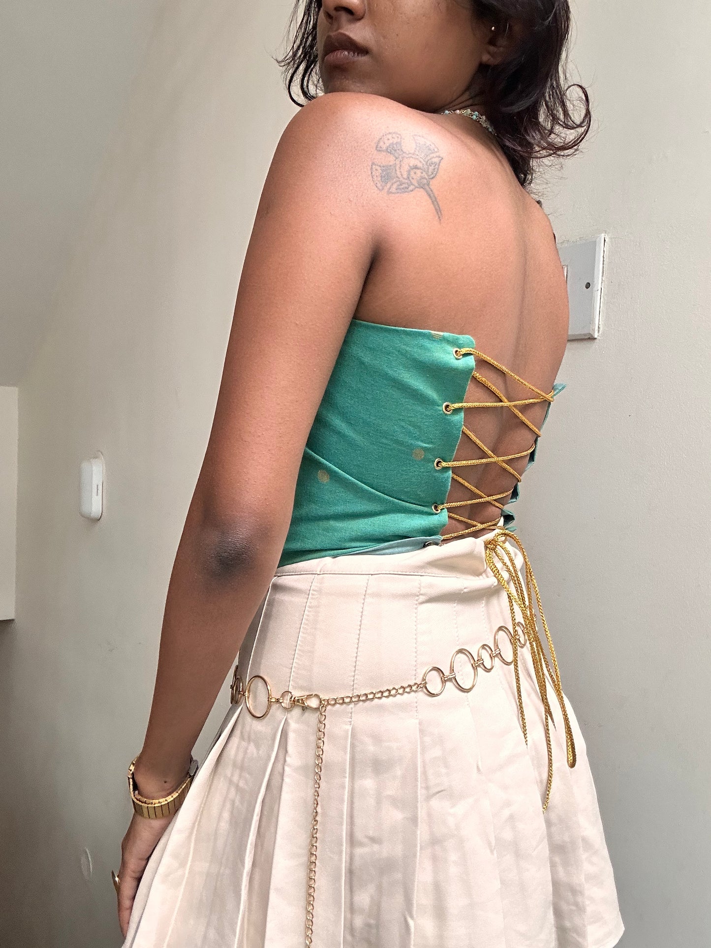 Kumari: Teal Polka Dotted