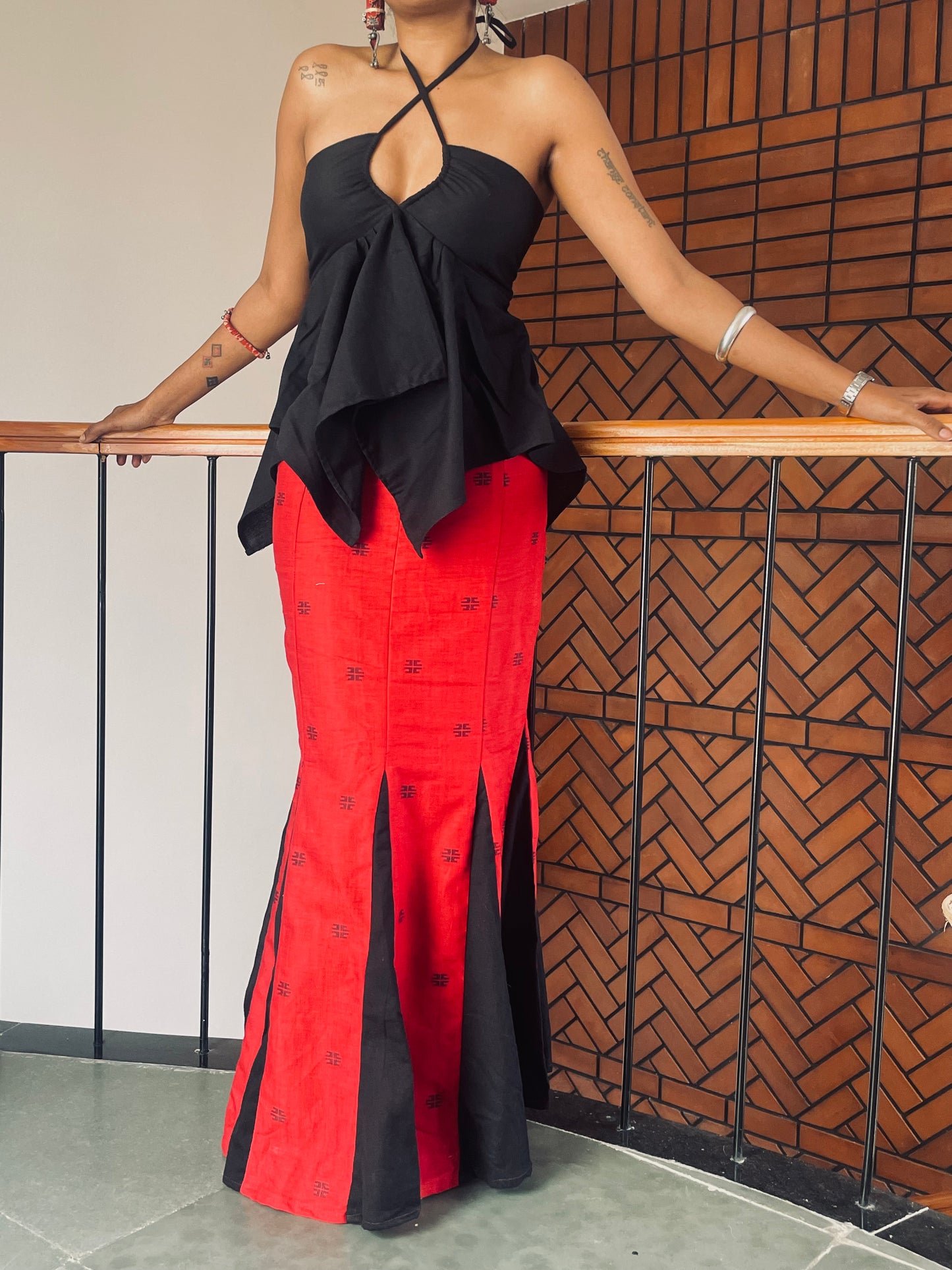 Meena: Red with Black Jamdani