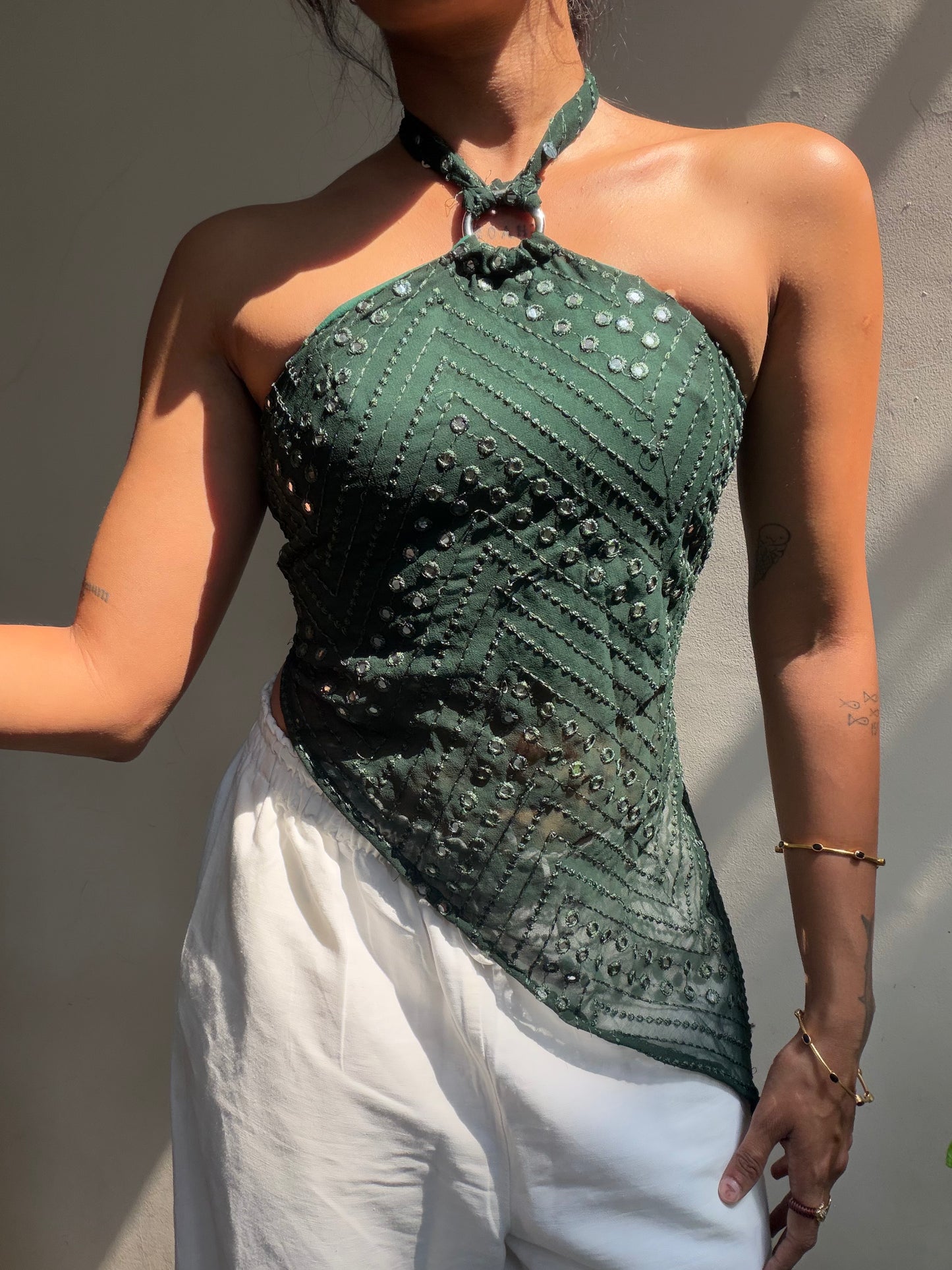 Maria: Dark Green Mirror Work