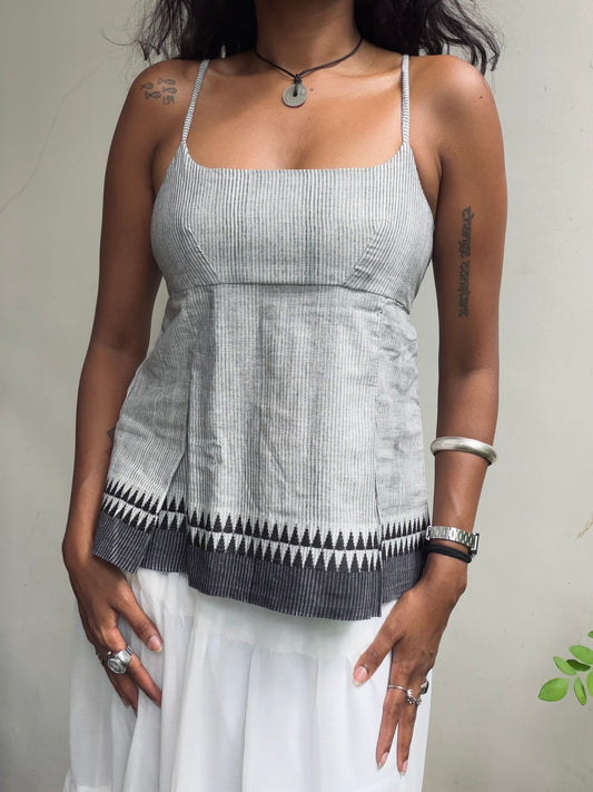 Delicia: Grey Stripes with Black Jamdani Border