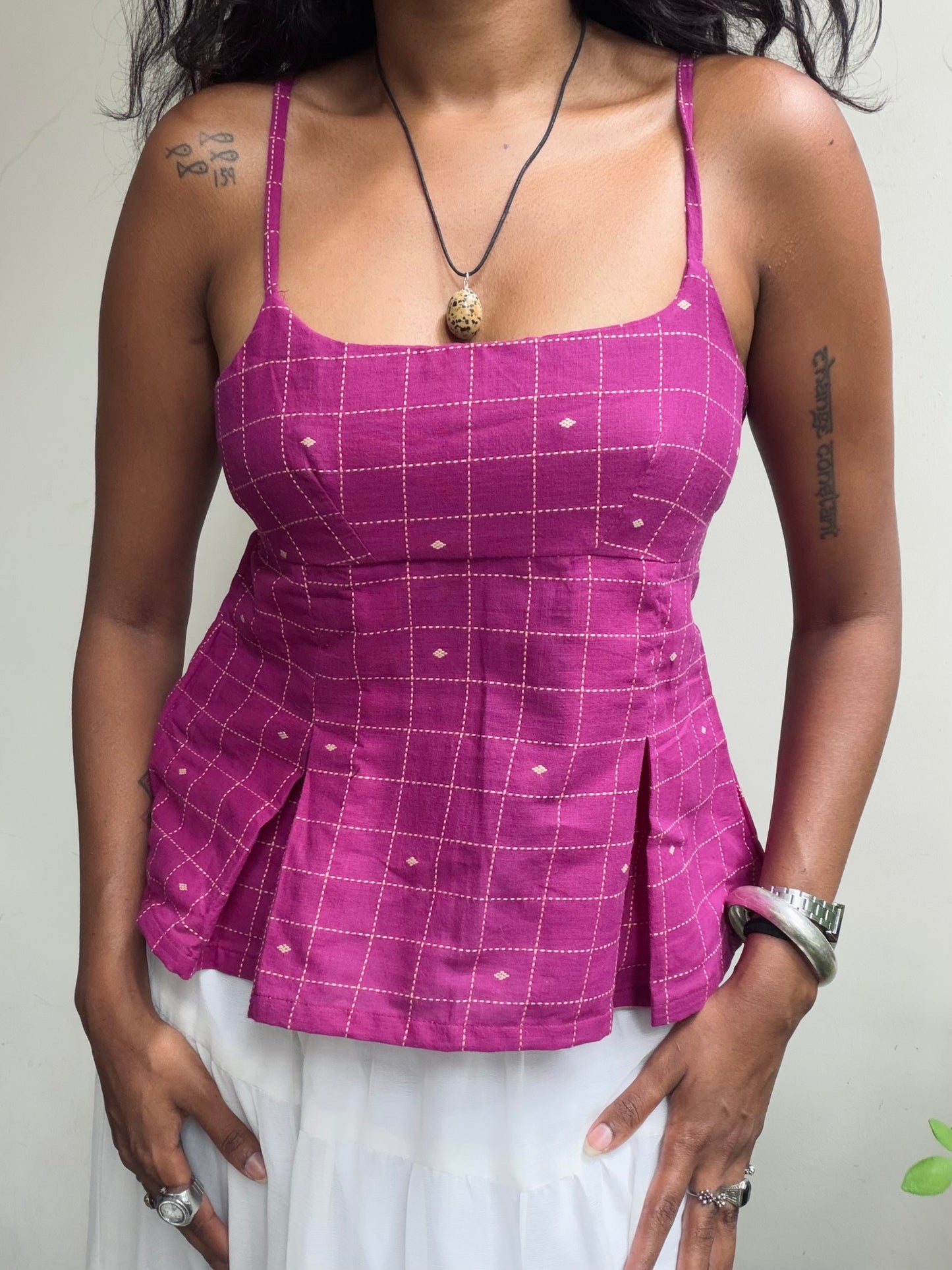 Delicia: Majenta Checkered Jamdani