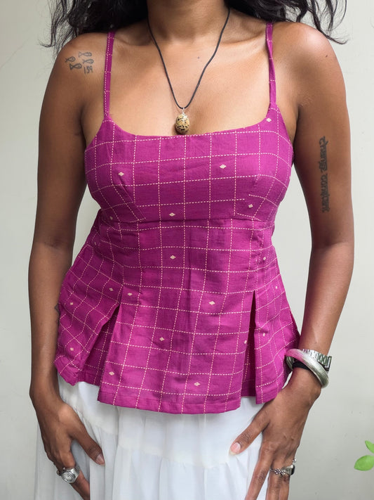 Delicia: Majenta Checkered Jamdani