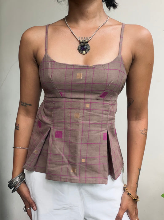 Delicia: Nude Brown With Purple Jamdani