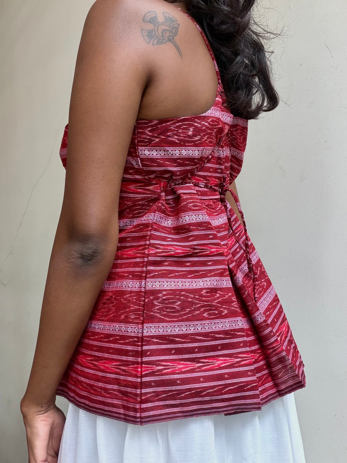 Delicia: Red Sambalpuri with Horizontal Stripes