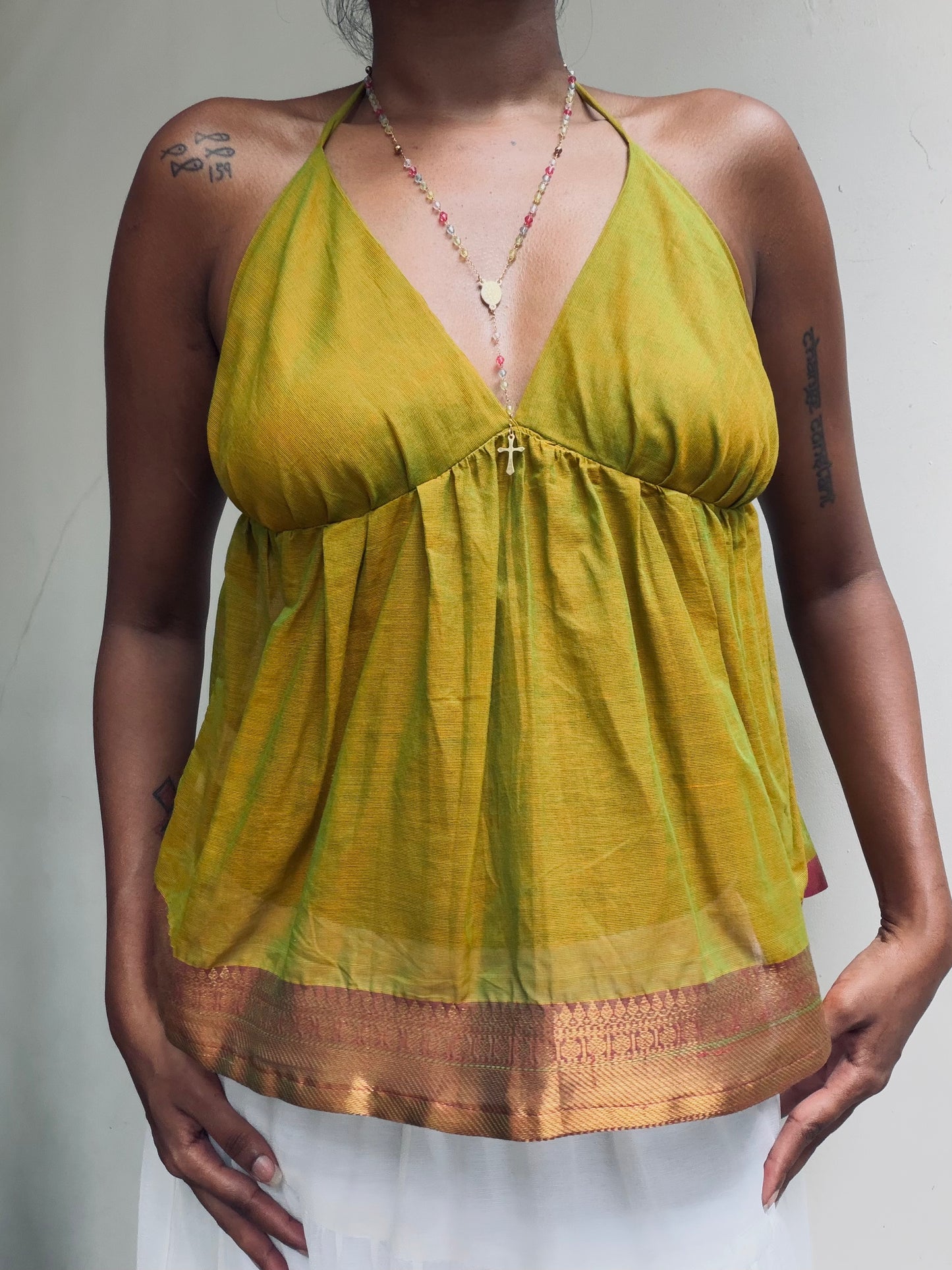 Tara: Lime green with pink