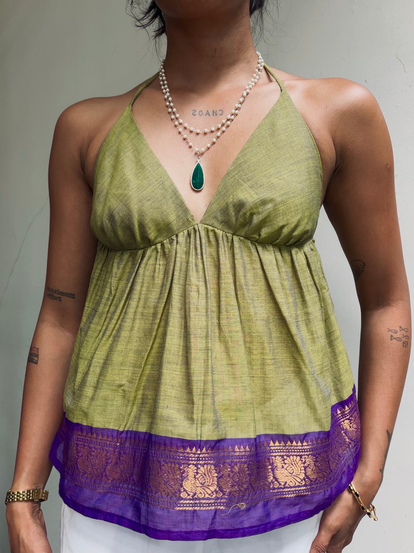 Tara: Avocado green with Purple
