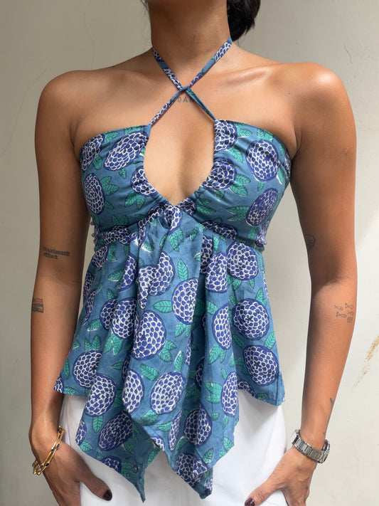 Noor: Blue Round Floral Sanganeri