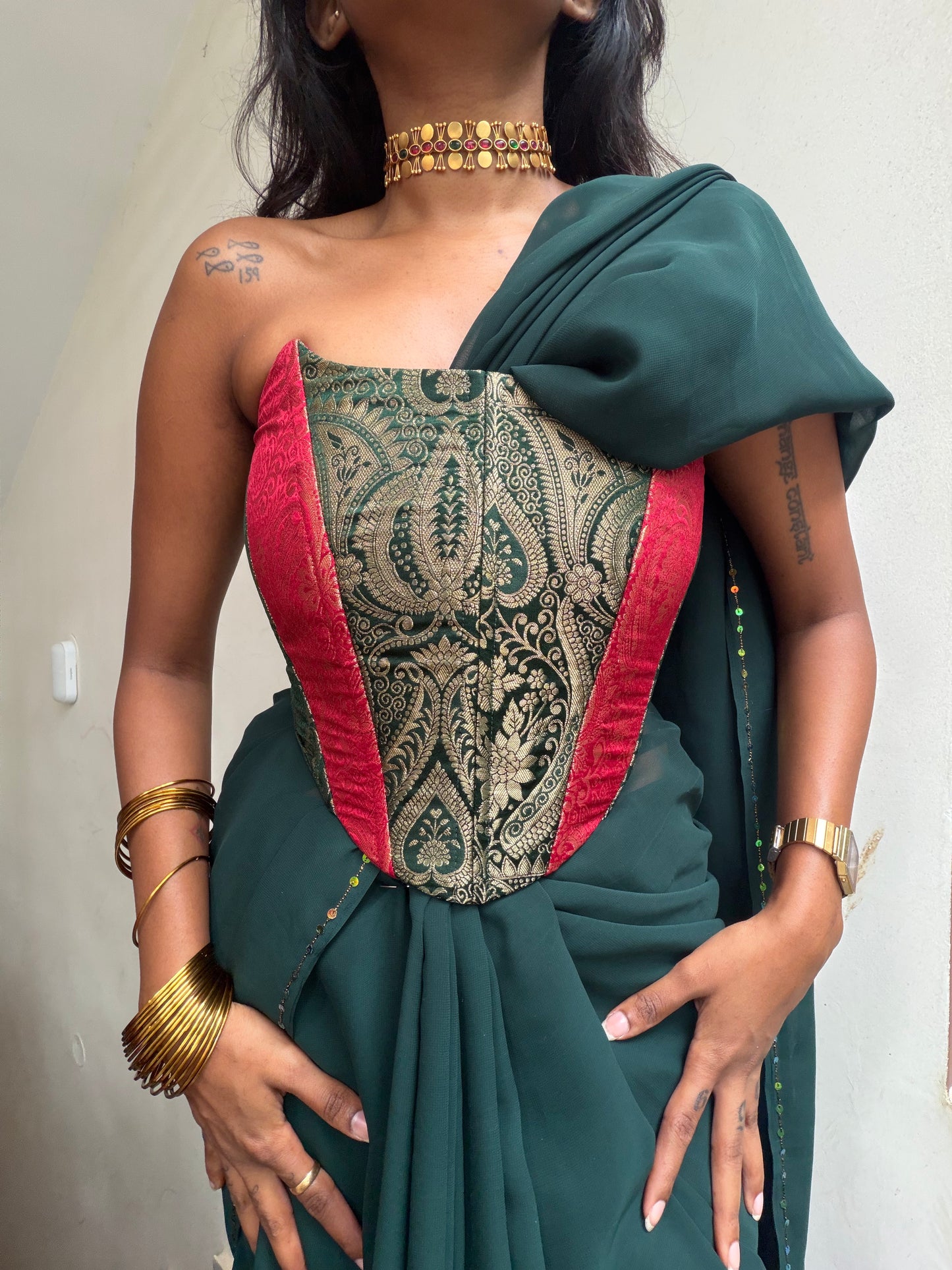 Kumari: Green & Red Brocade