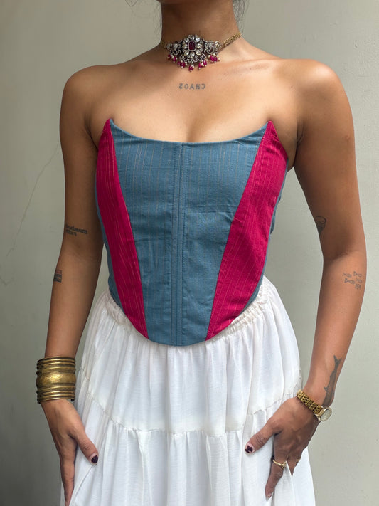 Kumari: Dusty Blue & Pink Stripe
