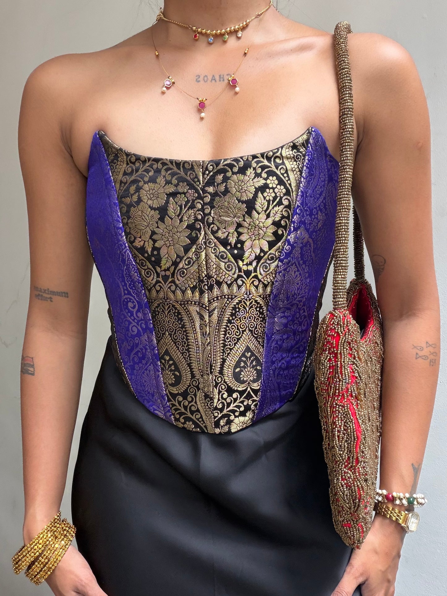 Kumari: Black & Ink Blue Brocade