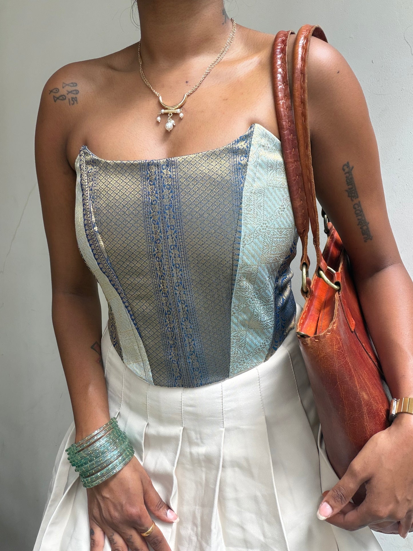 Kumari: Navy & Pastel Blue Brocade