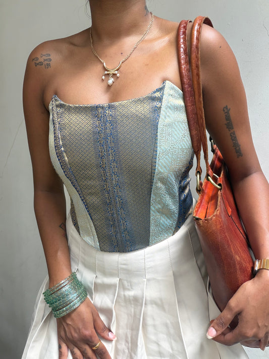 Kumari: Navy & Pastel Blue Brocade