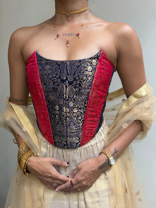 Kumari: Dark Blue & Pink Brocade