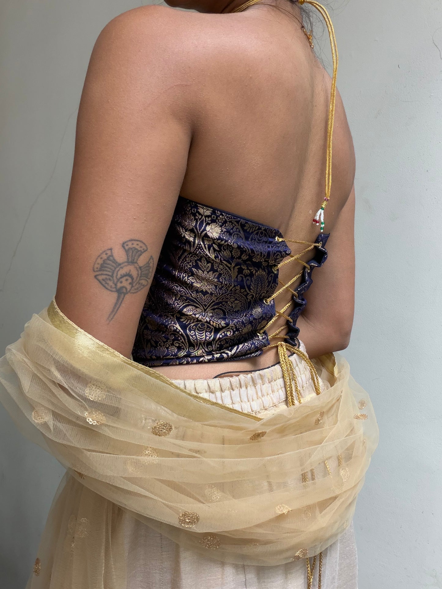Kumari: Dark Blue & Pink Brocade
