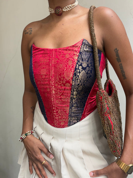 Kumari: Pink & Dark Blue Brocade