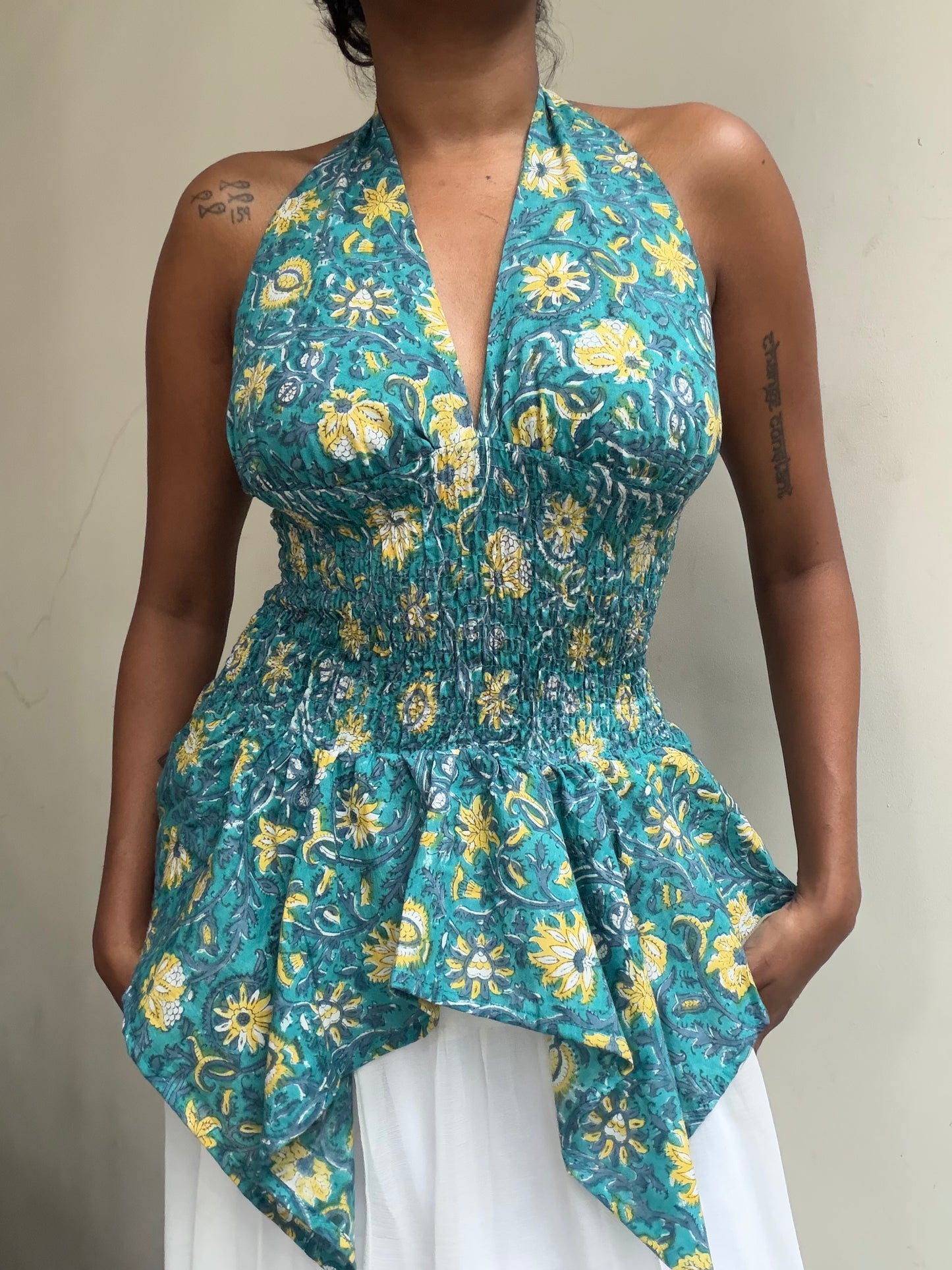Preksha: Teal & Yellow Sanganeri