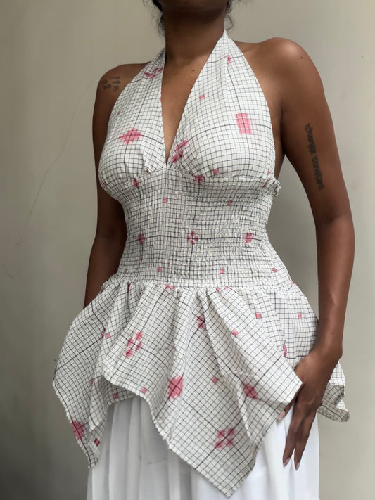 Preksha: White Chequered Jamdani