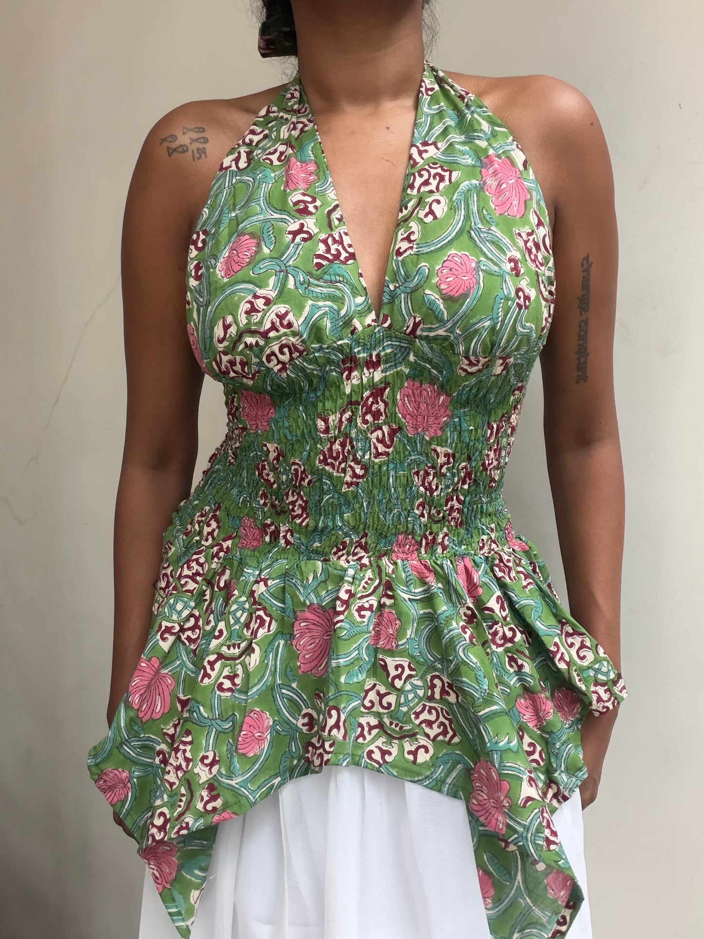 Preksha: Green with Pink Sanganeri