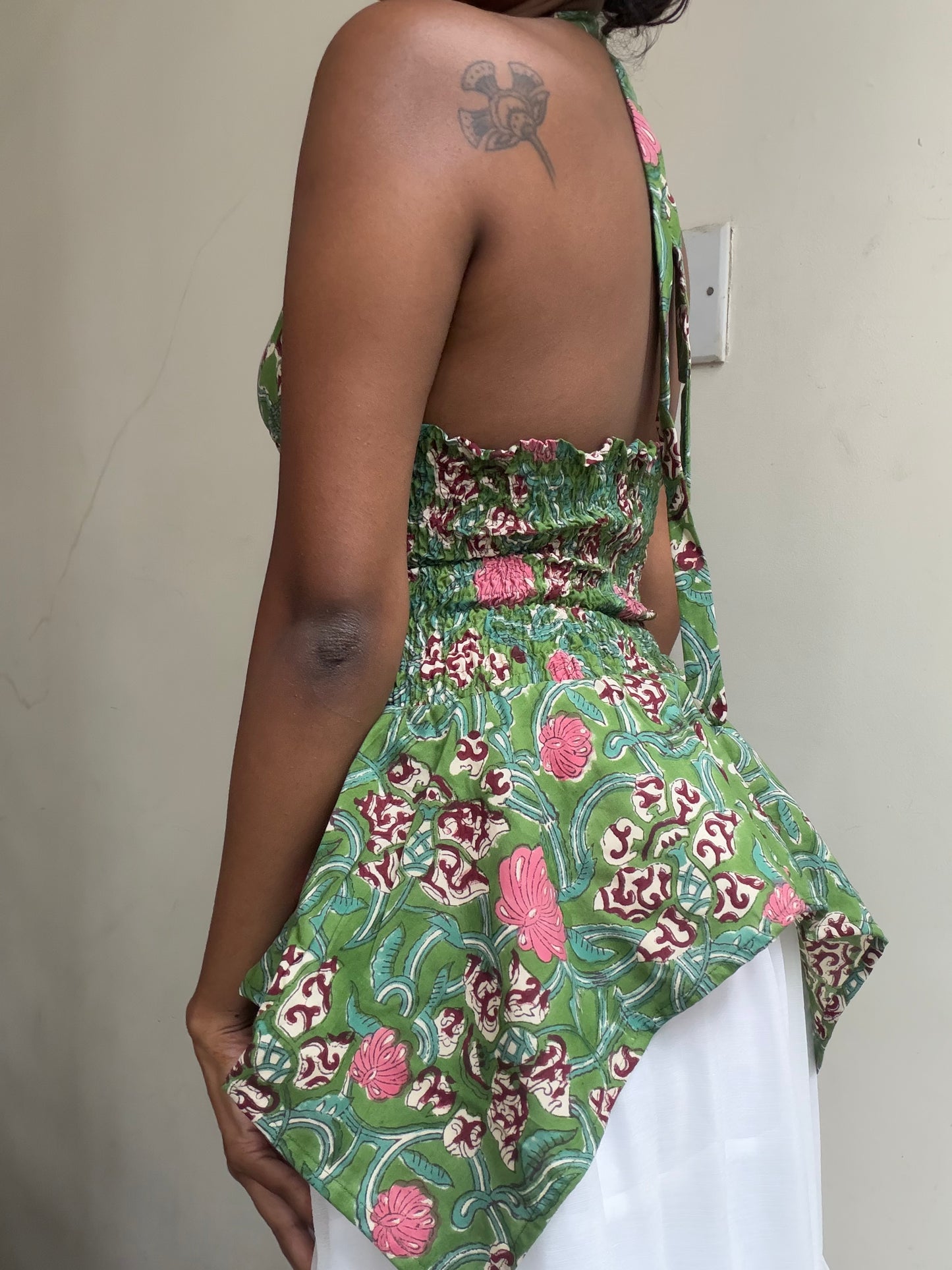 Preksha: Green with Pink Sanganeri